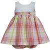 Bonnie Jean Baby-Infant 12M-24M Coral Ivory Multi Plaid Rosette Waist Linen Dress (18M, Coral) view 1