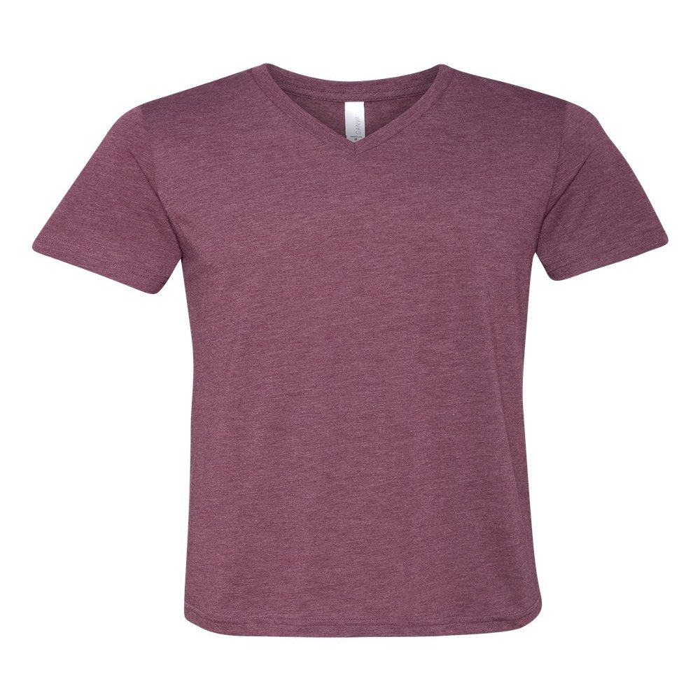 Bella 3415 Triblend Short Sleeve V-Neck Tee, Maroon Triblend, Large