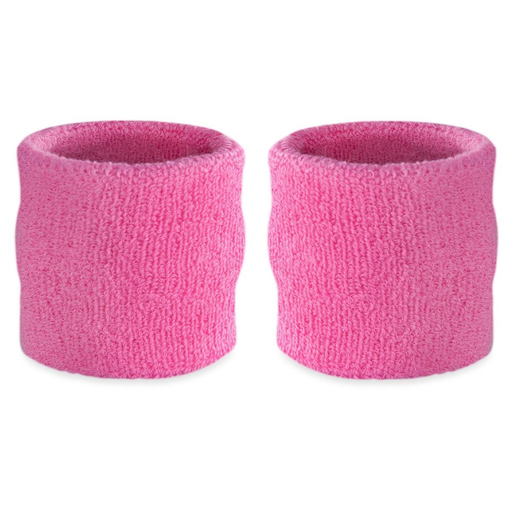 Suddora Wrist Sweatbands, Absorbent and Breathable Thick Cotton Bands for Working Out, Gymnastics, Basketball, Tennis, and Football, Multiuse Wristbands for Costumes and Cosplay(Pair) (Pink)