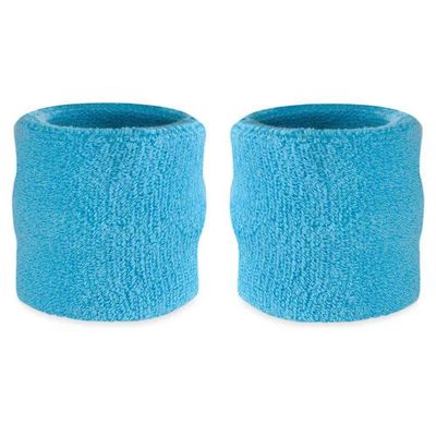 Suddora Wrist Sweatbands, Absorbent and Breathable Thick Cotton Bands for Working Out, Gymnastics, Basketball, Tennis, and Football, Multiuse Wristbands for Costumes and Cosplay (Pair) (Neon Blue)