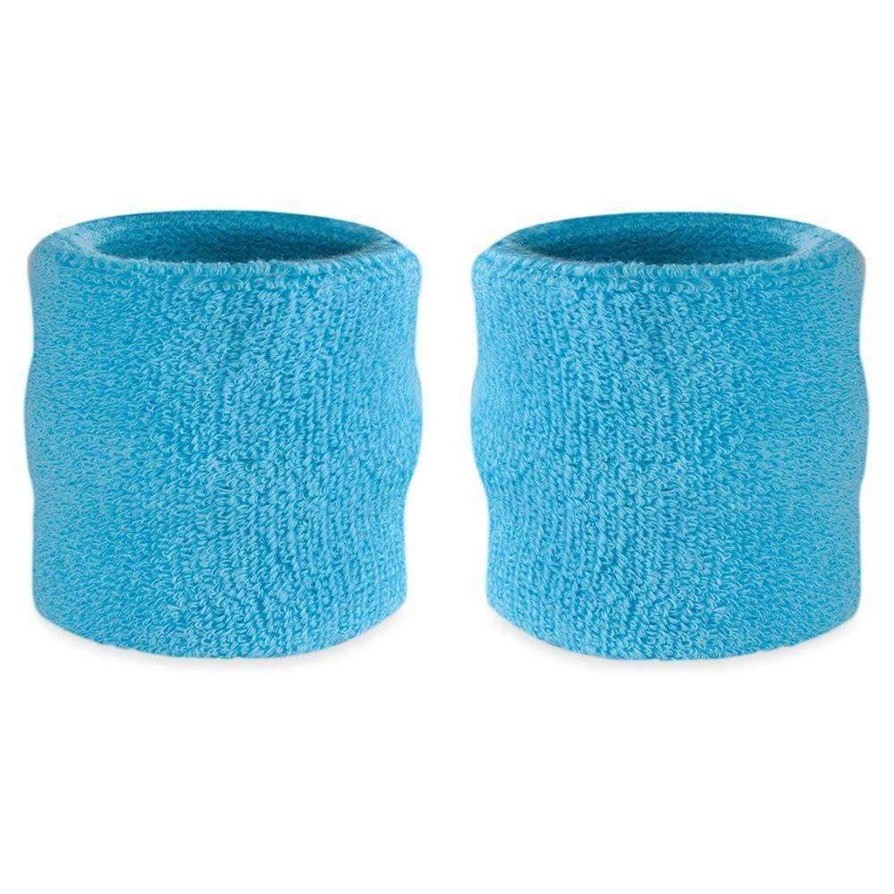 Suddora Wrist Sweatbands, Absorbent and Breathable Thick Cotton Bands for Working Out, Gymnastics, Basketball, Tennis, and Football, Multiuse Wristbands for Costumes and Cosplay (Pair) (Neon Blue)