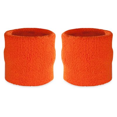 Suddora Wrist Sweatbands, Absorbent and Breathable Thick Cotton Bands for Working Out, Gymnastics, Basketball, Tennis, and Football, Multiuse Wristbands for Costumes and Cosplay (Pair) (Orange)