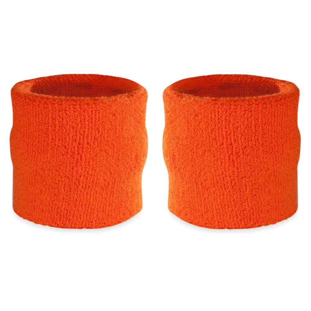 Suddora Wrist Sweatbands, Absorbent and Breathable Thick Cotton Bands for Working Out, Gymnastics, Basketball, Tennis, and Football, Multiuse Wristbands for Costumes and Cosplay (Pair) (Orange)