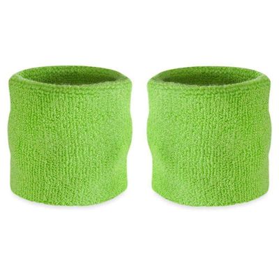 Suddora Wrist Sweatbands, Absorbent and Breathable Thick Cotton Bands for Working Out, Gymnastics, Basketball, Tennis, and Football, Multiuse Wristbands for Costumes and Cosplay (Pair) (Neon Green)