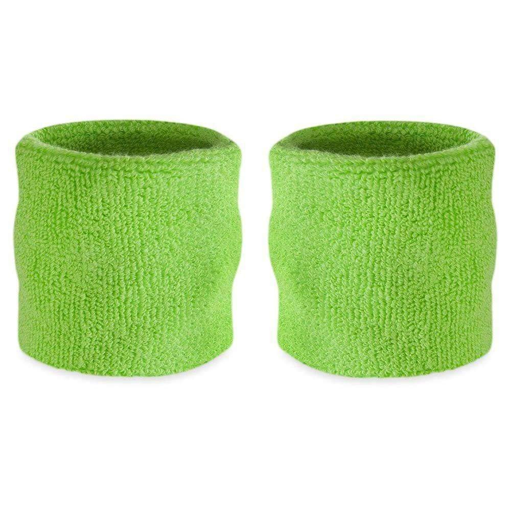Suddora Wrist Sweatbands, Absorbent and Breathable Thick Cotton Bands for Working Out, Gymnastics, Basketball, Tennis, and Football, Multiuse Wristbands for Costumes and Cosplay (Pair) (Neon Green)