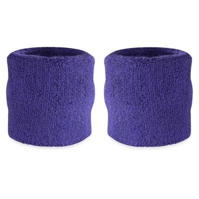 Suddora Wrist Sweatbands, Absorbent and Breathable Thick Cotton Bands for Working Out, Gymnastics, Basketball, Tennis, and Football, Multiuse Wristbands for Costumes and Cosplay (Pair) (Purple)