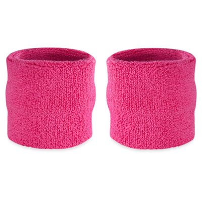 Suddora Wrist Sweatbands, Absorbent and Breathable Thick Cotton Bands for Working Out, Gymnastics, Basketball, Tennis, and Football, Multiuse Wristbands for Costumes and Cosplay (Pair) (Neon Pink)