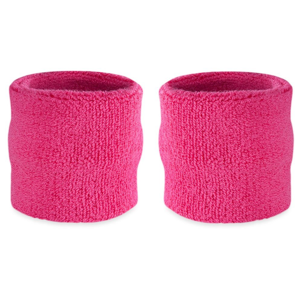 Suddora Wrist Sweatbands, Absorbent and Breathable Thick Cotton Bands for Working Out, Gymnastics, Basketball, Tennis, and Football, Multiuse Wristbands for Costumes and Cosplay (Pair) (Neon Pink)