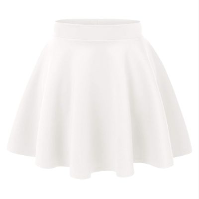 MBJ WB829 Womens Basic Versatile Stretchy Flared Casual Midi Skater Skirt M White