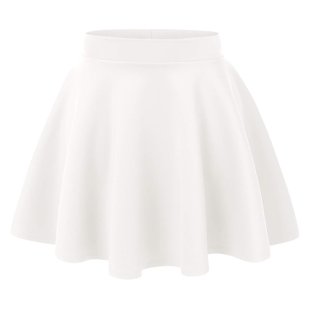 MBJ WB829 Womens Basic Versatile Stretchy Flared Casual Midi Skater Skirt M White
