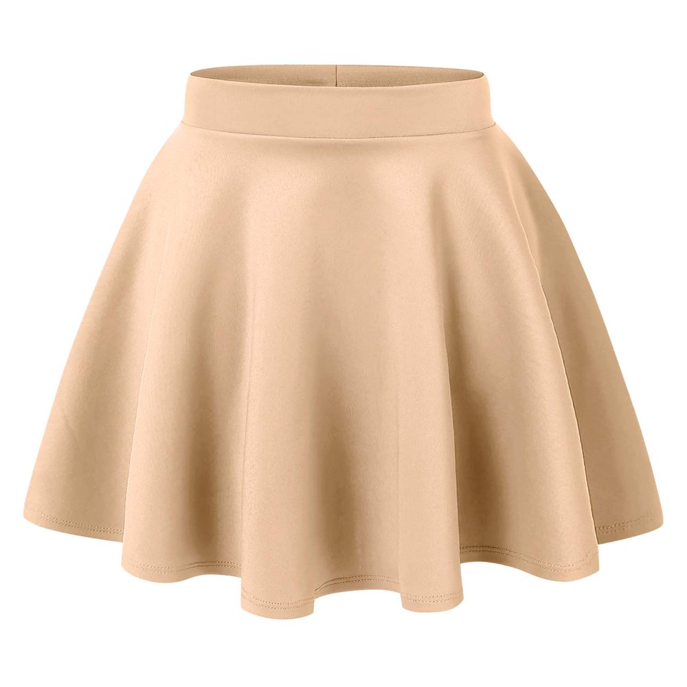 MBJ WB829 Womens Basic Versatile Stretchy Flared Casual Midi Skater Skirt L Khaki
