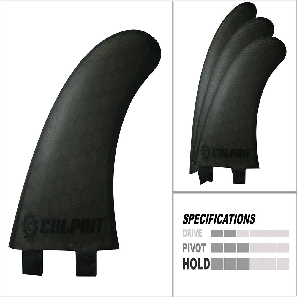 Culprit Surf Honeycomb RTM FCS M3 Style Thruster Surfboard Fins - Black - C4