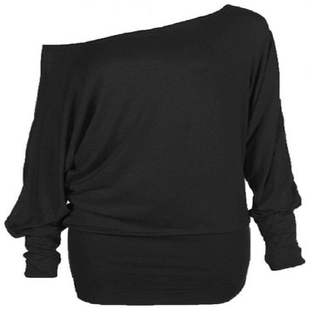 Crazy Girls Women's Long Sleeve Off Shoulder Plain Batwing Top Black US20/22-UK24/26