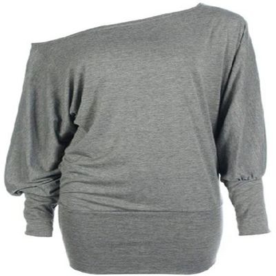 Crazy Girls Women's Long Sleeve Off Shoulder Plain Batwing Top Light Grey