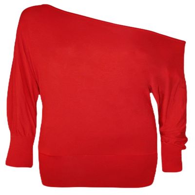 Crazy Girls Women's Long Sleeve Off Shoulder Plain Batwing Top Red