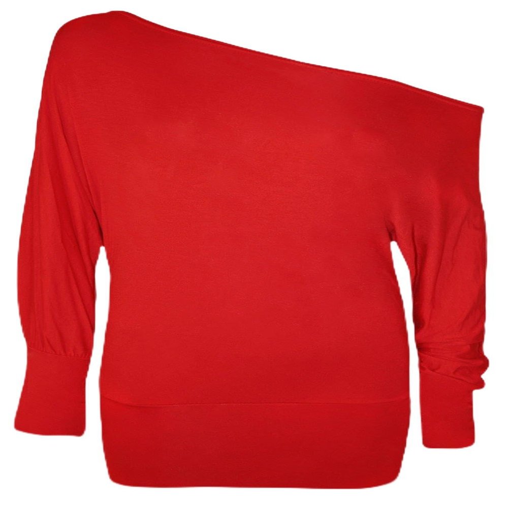 Crazy Girls Women's Long Sleeve Off Shoulder Plain Batwing Top Red