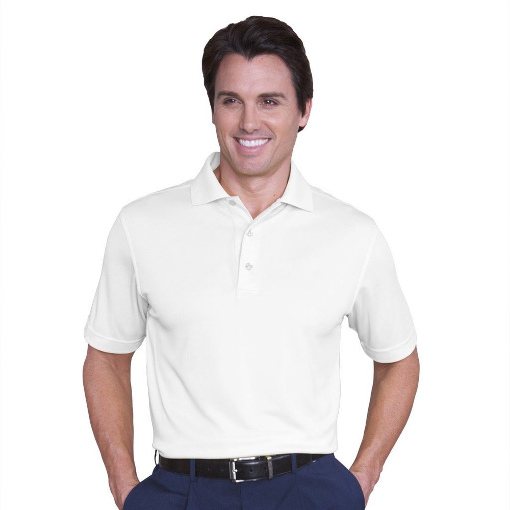 Monterey Club Men's Light Weight Pique Solid Polo Shirt #1070 (White, Medium)