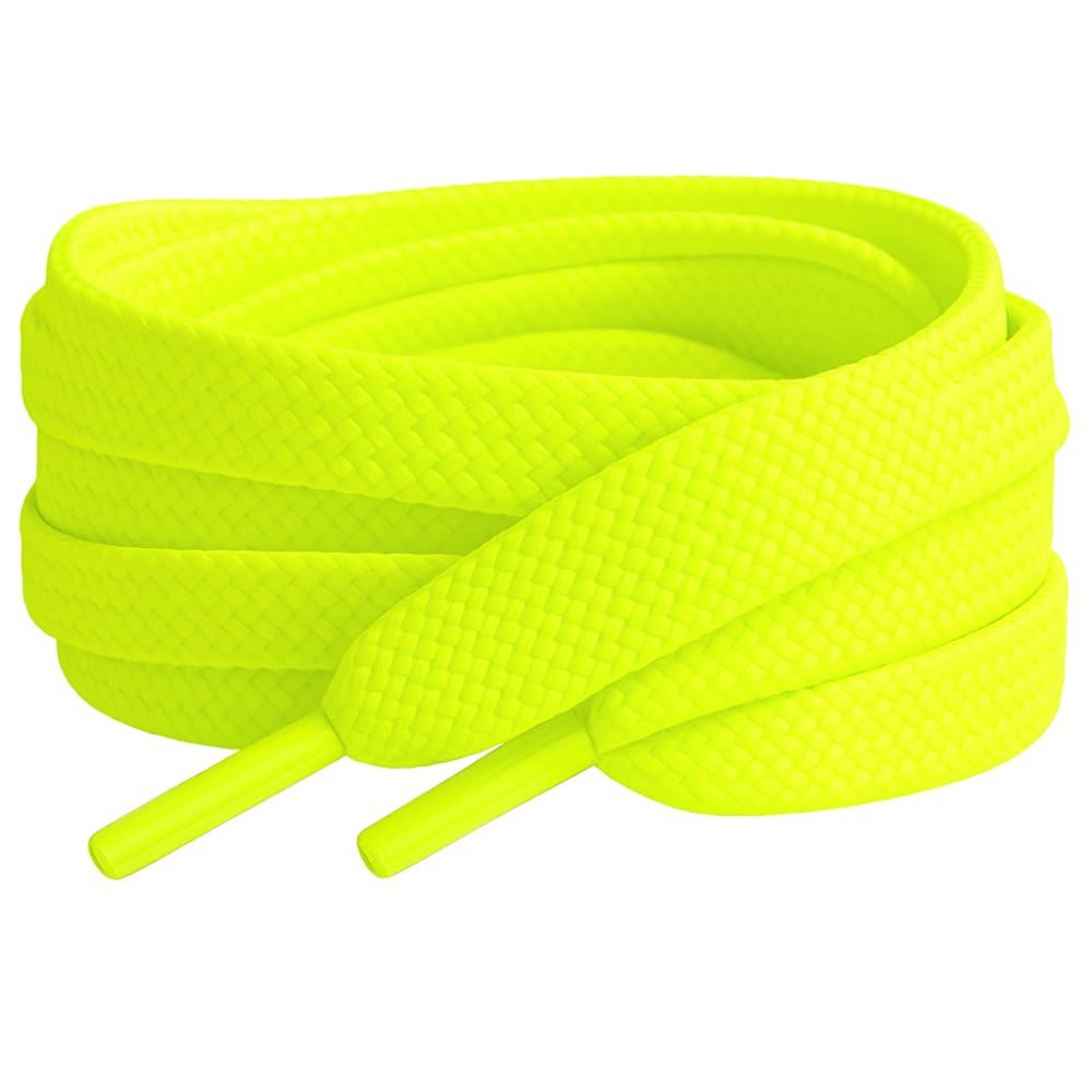 120cm Long Flat Coloured Trainer Shoe laces replacement laces for adults or kids Trainer Sneaker Boots Sports Shoelaces (Neon Yellow)