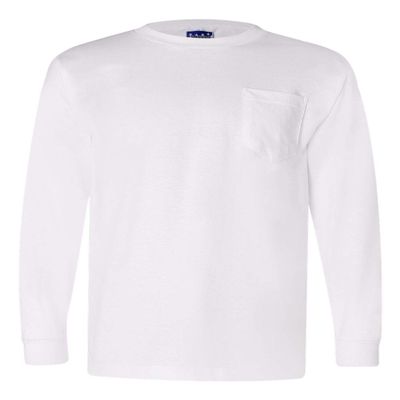 Bayside Unisex Union-Made Long-Sleeve Pocket Crew T-Shirt 4XL WHITE