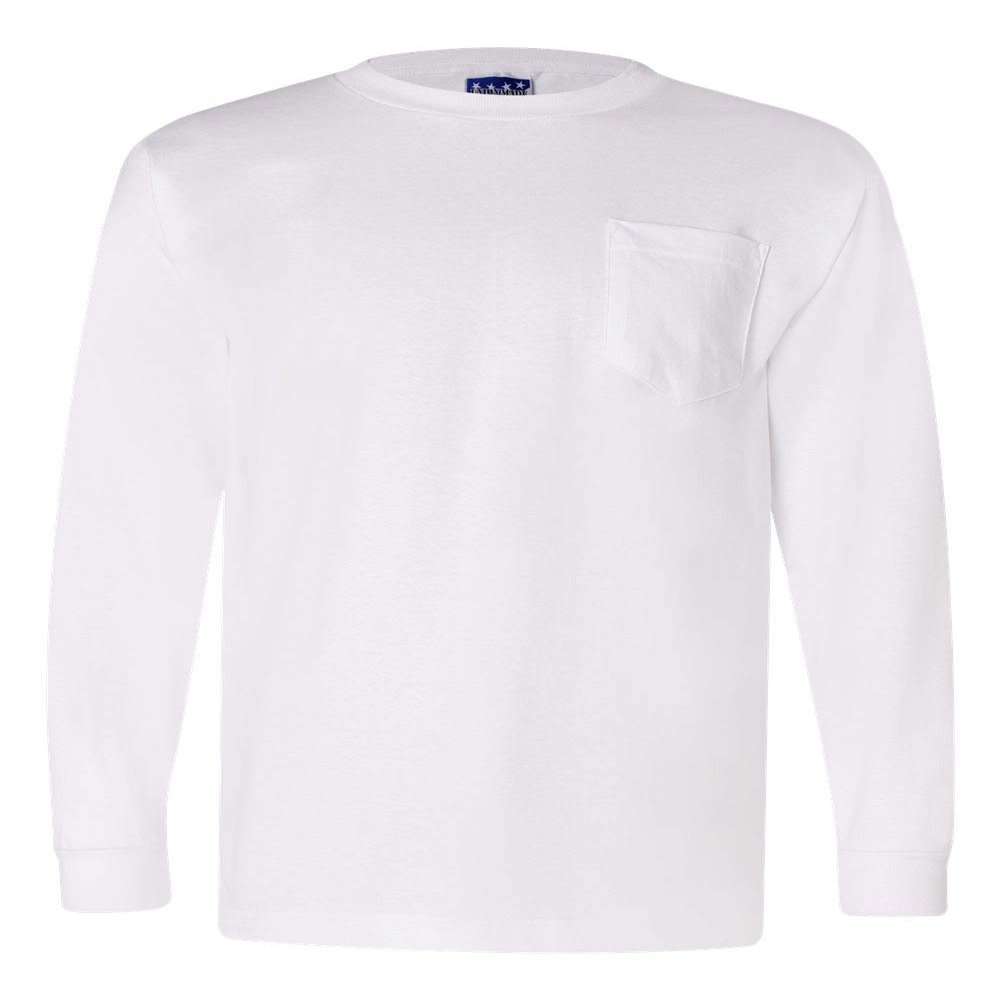 Bayside Unisex Union-Made Long-Sleeve Pocket Crew T-Shirt 4XL WHITE