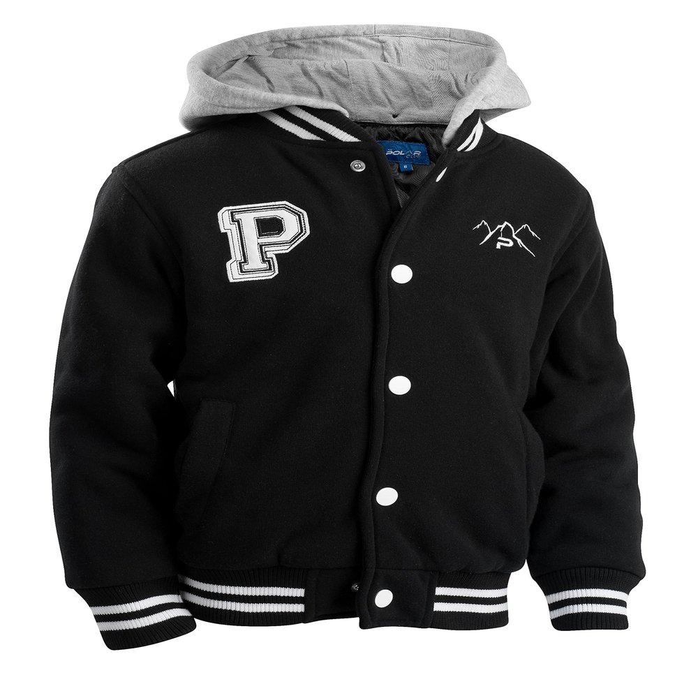 The Polar Club Boys' Fleece Varsity Baseball Jacket with Removable Hood (Black-4)