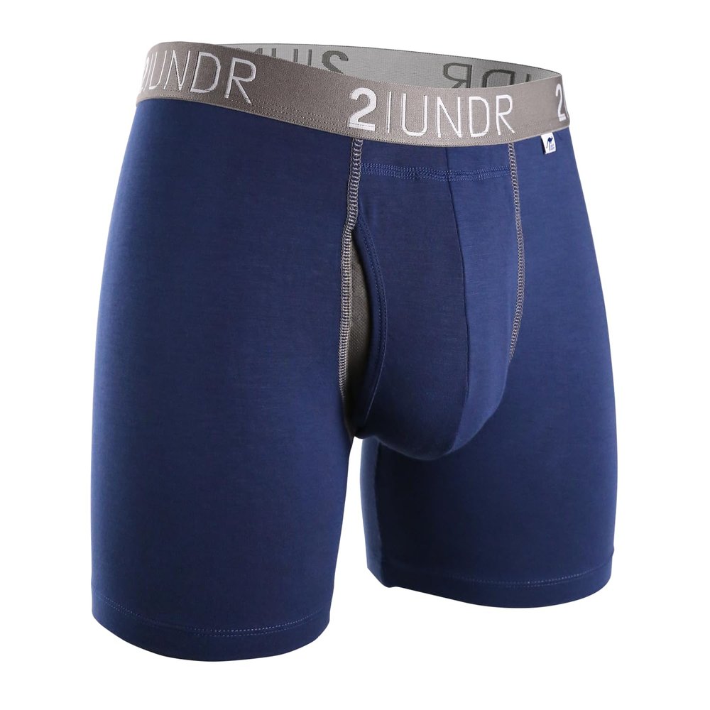 2UNDR Men's 6" Swing Shift Boxer Briefs, Navy/Grey, X-Large