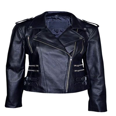 Mystique Ladies Black Washed Biker Motorcycle Designer Leather Jacket