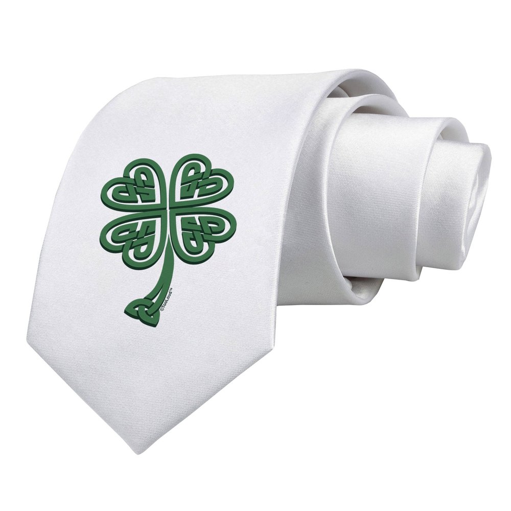 TOOLOUD 3D Style Celtic Knot 4 Leaf Clover Printed White Neck Tie