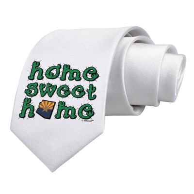 TOOLOUD Home Sweet Home - Arizona - Cactus and State Flag Printed White Neck Tie