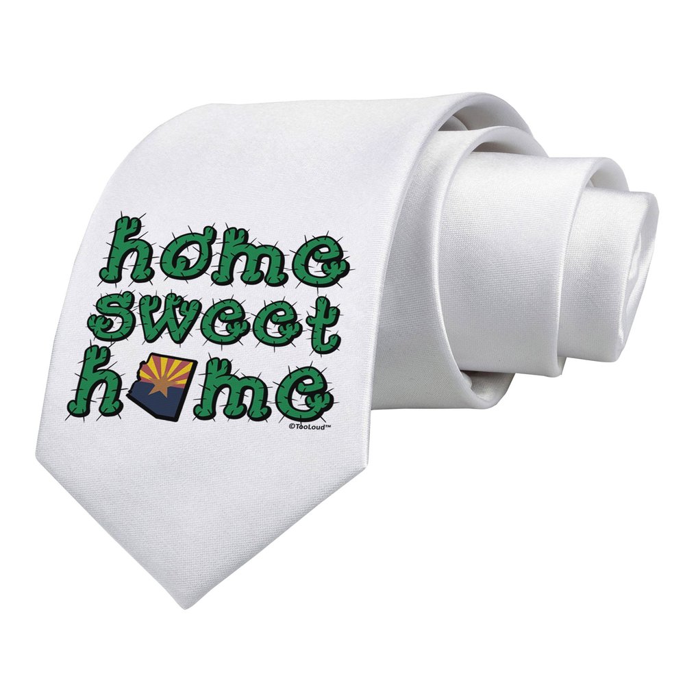 TOOLOUD Home Sweet Home - Arizona - Cactus and State Flag Printed White Neck Tie