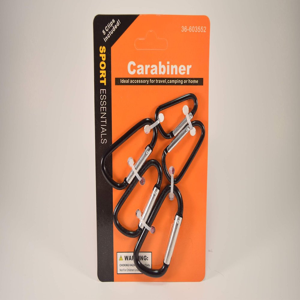 5pc Aluminum Carabiners - Different Sizes, Use for Travel, Camping, Hiking, or Keychain