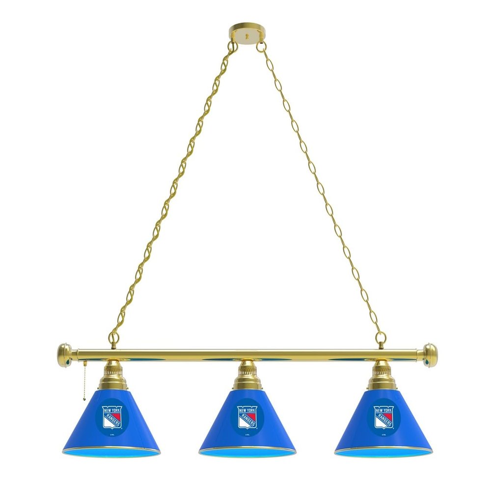 HBS New York Rangers 3 Shade Billiard Light with Brass Fixture by The Holland Bar Stool Co.