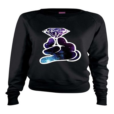 ALLNTRENDS Women's Long Sleeve Shirt Galaxy Hand Holding Diamond (2XL, Black)