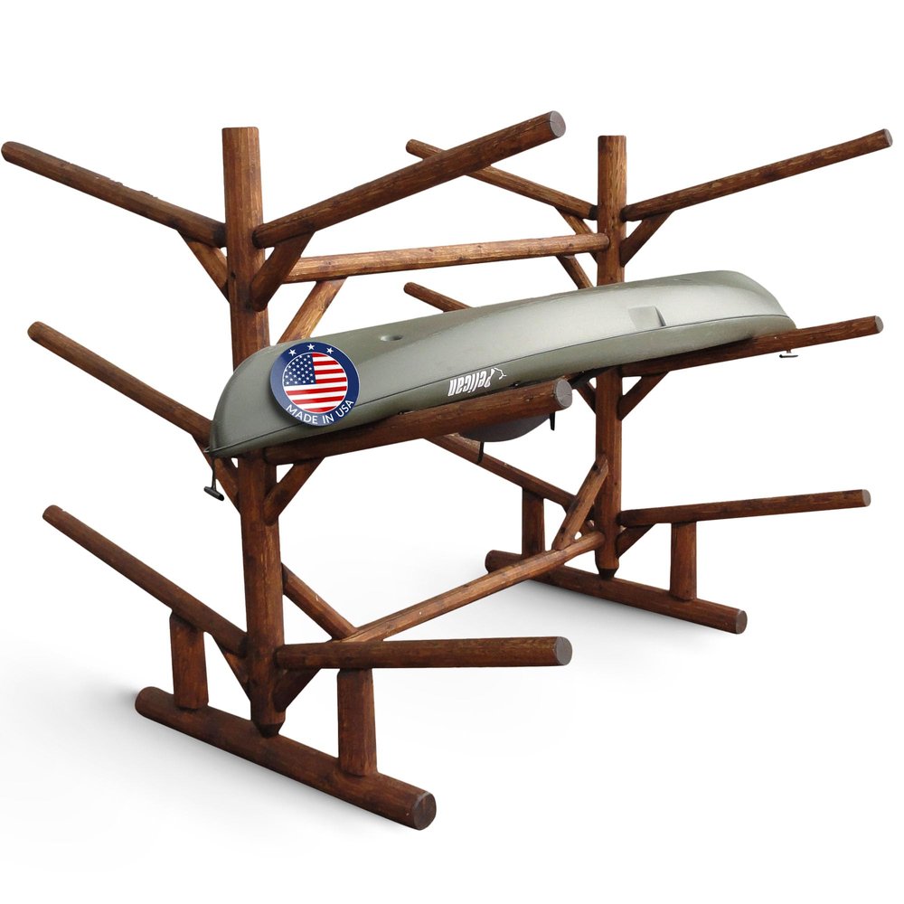 Log Kayak Rack 6-Place Canoe Racks, Freestanding Paddle Board Storages, Surfboard Stand, Canoe Paddles or SUP Storage Racks, Paddle Board Rack for Outdoor Storage - Canyon Brown