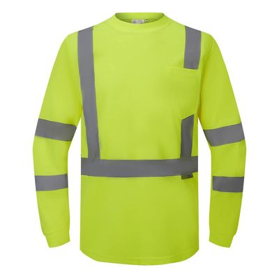 3C Products ST3000, ANSI/ISEA Class 3, Mens High Vis Long Sleeve Safety T-Shirt, UV Protection, Reflective, Neon Green,XL