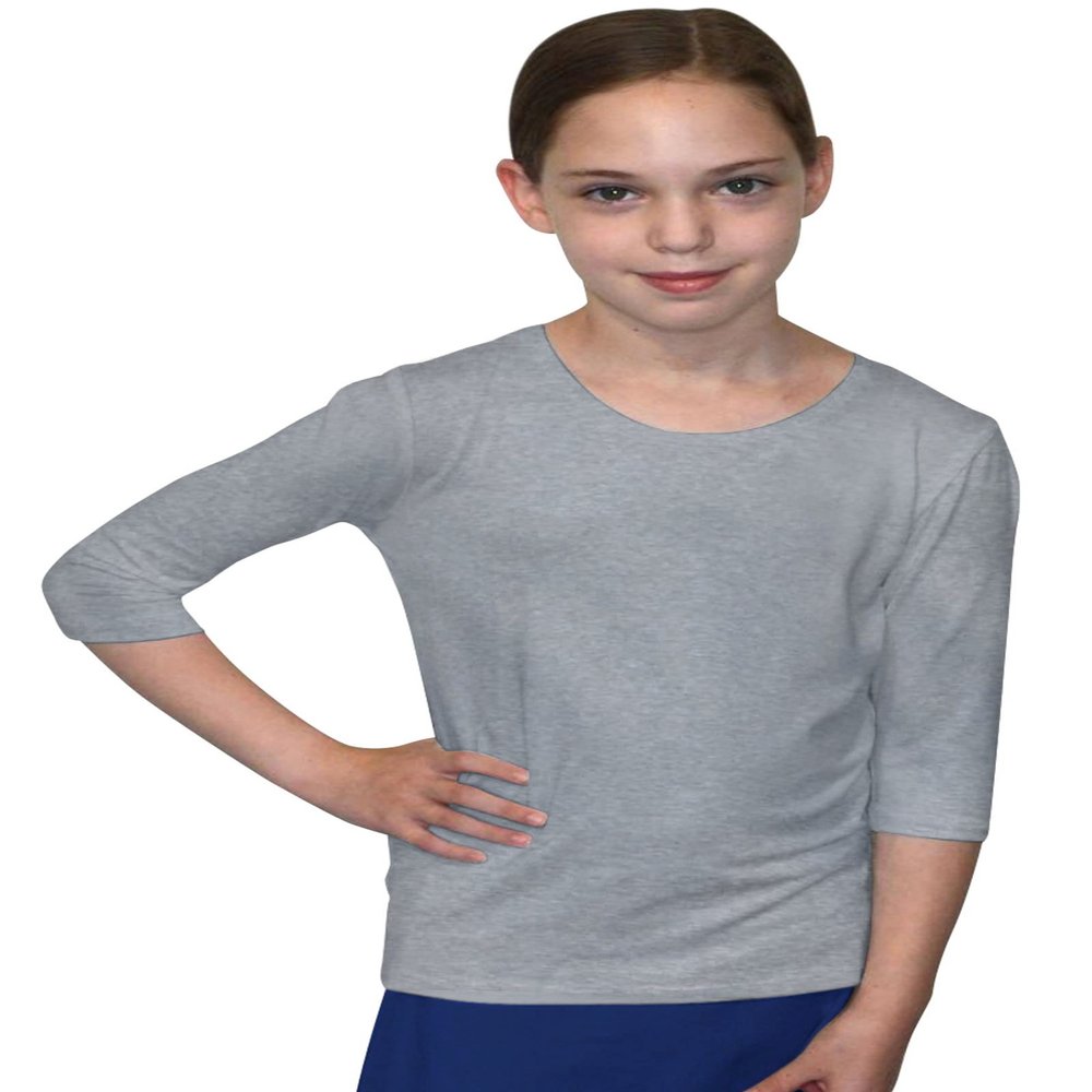 Kosher Casual Kids Big Girl's Modest 3/4 Sleeve Crew Neck Layering Top Medium Heather Grey
