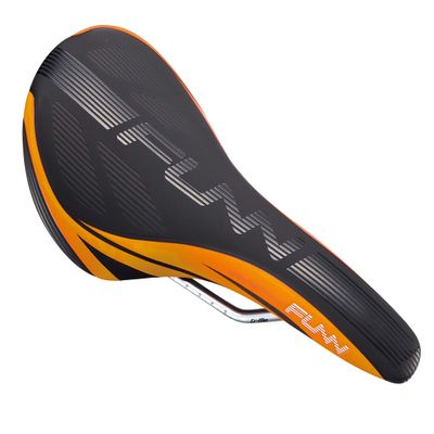 Funn Adlib Mountain Bike Saddle with Durable CrMo Rails, Tough and Lightweight Bike Seat, Slim Shape Vinyl Leather Covered Bicycle Saddle for MTB, BMX and Road Bike (Orange)
