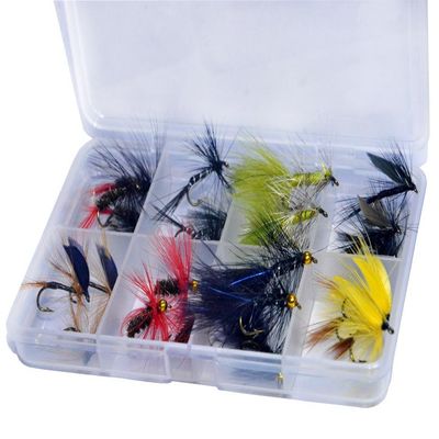 Outdoor Planet Clear 8 Compartment Pocketed Fly Box + Assorted Fly Fishing Lure Pack of 24 Fly