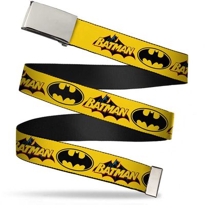 Adjustable Belt, Clamp Buckle, Cut to Fit, Vintage Batman Logo Yellow
