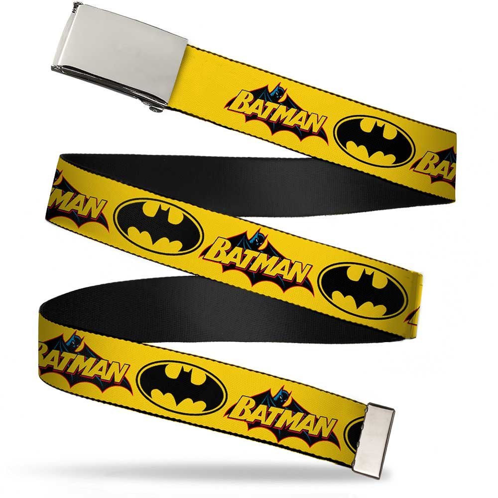 Adjustable Belt, Clamp Buckle, Cut to Fit, Vintage Batman Logo Yellow