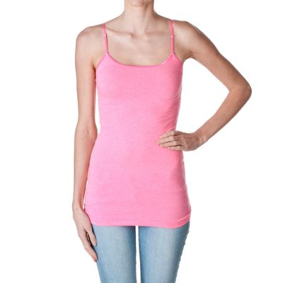 Active Products Plain Long Spaghetti Strap Tank Top Camis Basic Camisole Cotton, Neon Pink, Small