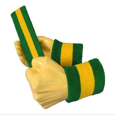 COUVER Sweatband Set Sports Headband Wristband Set Terry Cloth Moisture Wicking Sweat Absorbing Wrist Sweatbands Head Sweatband, Yellow/Green