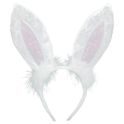Festive White Bunny Ears Headband (1 Pc.) - Premium Fabric - Perfect for Parties, Cosplay & Joyous Events