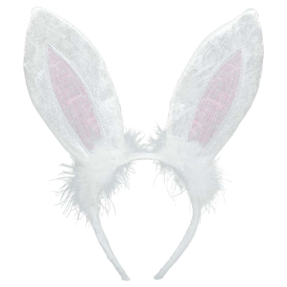 Festive White Bunny Ears Headband (1 Pc.) - Premium Fabric - Perfect for Parties, Cosplay & Joyous Events