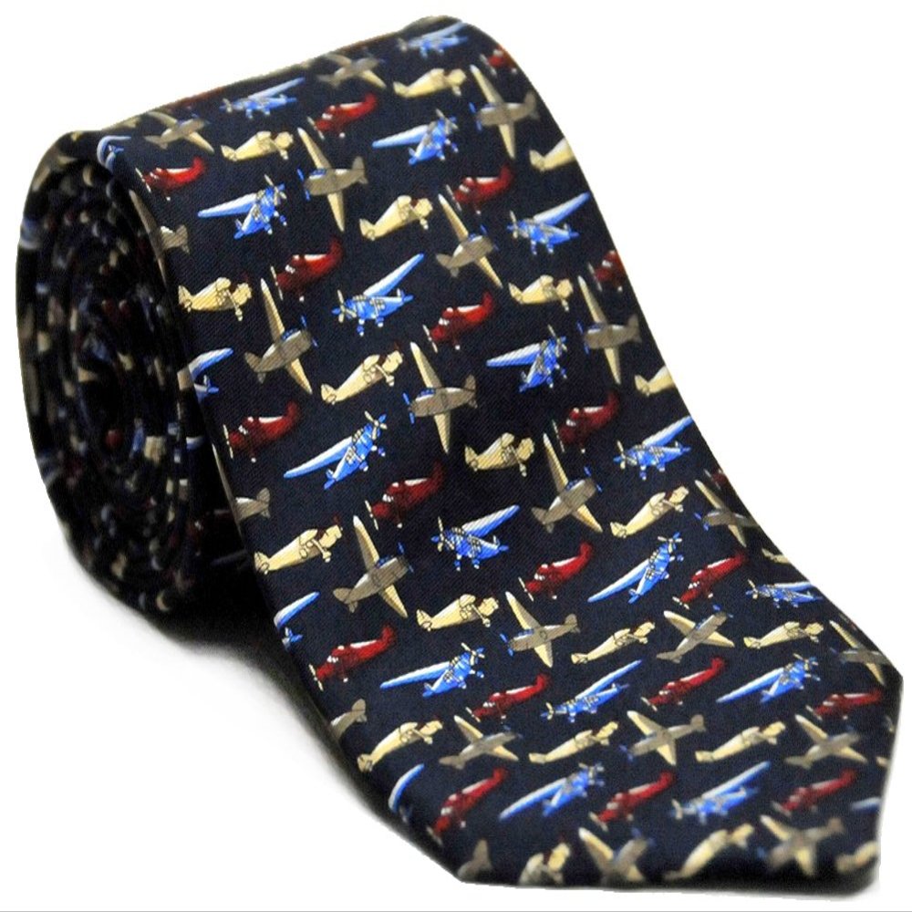 Aero Phoenix Airplane Silk Twill Tie (Navy)