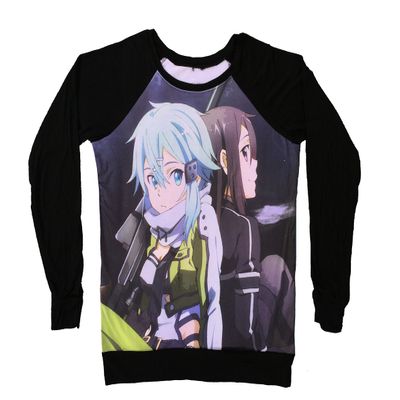 Sword Art Online II- Kirito and Sinon Long Sleeves Tee T-Shirt (X-Large) Black