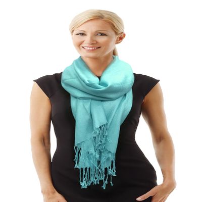 PASKMLNA Beautiful Solid Colors Luxurious Pashmina Scarf (aqua blue #26)