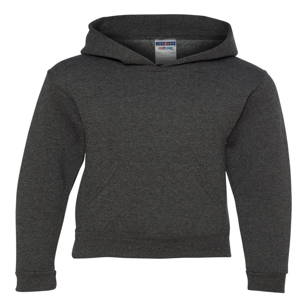 Jerzees Hooded Pullover Sweatshirt (996Y) Black Heather, M