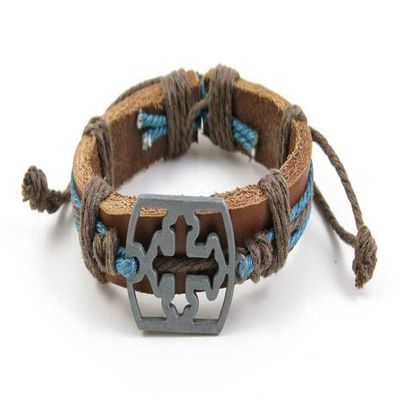 1 Piece Women's Men's Fashion Strand Bracelet 1013 Sign Hollow Cross Leather Braided Adjustable