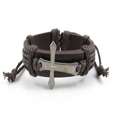 1 Piece Women's Men's Fashion Strand Bracelet 1027 Cross Letters Leather Braided Adjustable